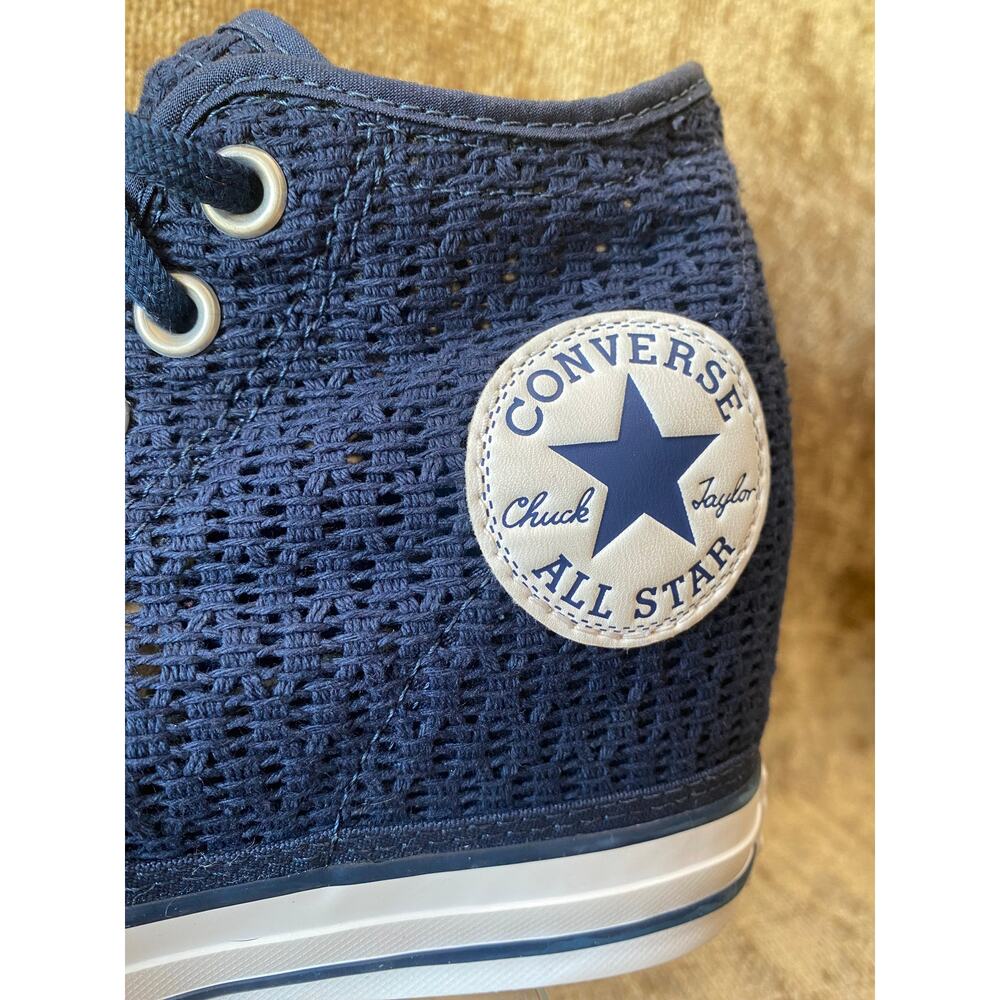 RARE Converse Chuck Taylor Lux Wedge Crochet Sneakers Navy Womens 8 552696C - Picture 4 of 9